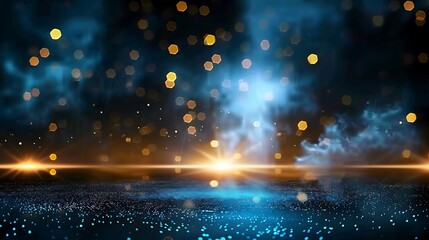 Wall Mural - Abstract Blurred Lights with Blue and Gold Bokeh Effect