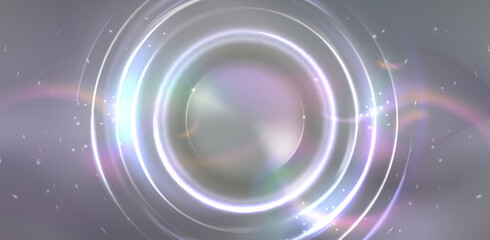 Poster - Abstract sphere with white light flare effect. Realistic vector illustration of circular shine glow line. Round shape energy glitter. Magic bright shiny ring. Luxury glare ball design element.