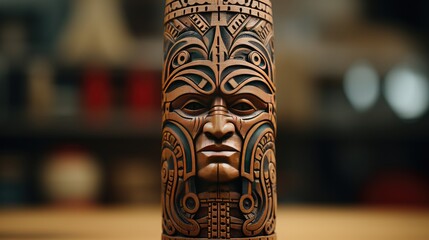 Sticker - Close-Up of Intricate Native American Totem Carving  