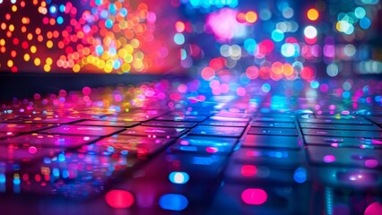 Wall Mural - Colorful bokeh lights on a computer keyboard, abstract background