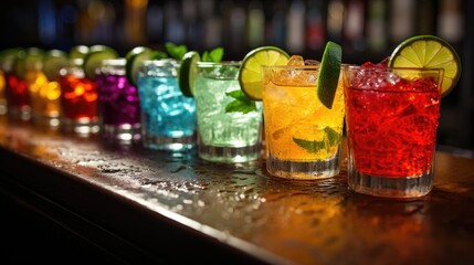 Sticker - Colorful Array of Fresh Mojito Cocktails on a Bar Counter 