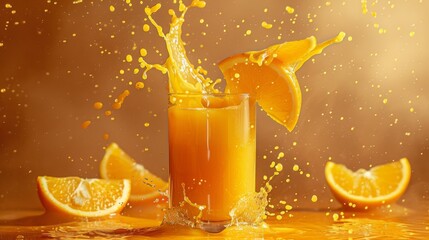 Aufkleber - Freshly squeezed orange juice pouring into a glass with splashes of citrus pulp