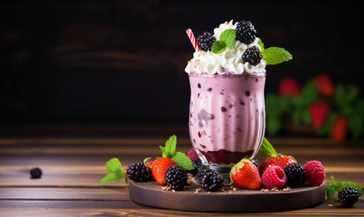 Poster - berry smoothie with fresh fruit