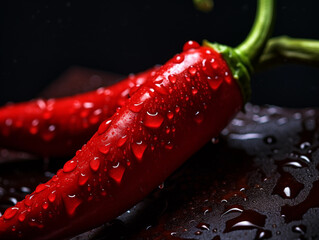 Wall Mural - red pepper with water droplets