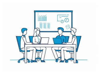 Poster - Business Meeting with Presentation and Laptops