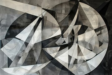 Wall Mural - abstract art featuring intersecting lines and shapes in a monochrome palette