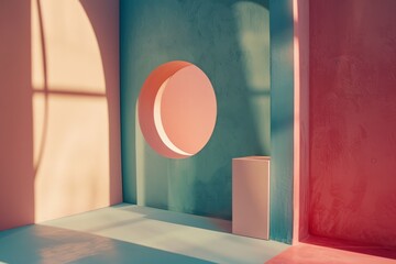 Wall Mural - geometric shapes and lines in pastel hues, creating a minimalist abstract composition.