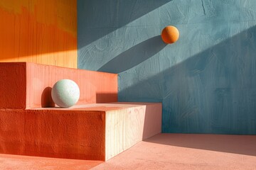 Wall Mural - geometric shapes and lines in pastel hues, creating a minimalist abstract composition.