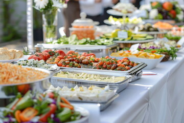 Wall Mural - Catering food on long table, Party