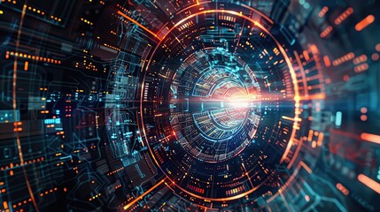 Poster - Digital background ideal for technological operations, neural networks, AI, data transmission and encryption, digital archives, audio and visual representations.