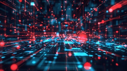 Poster - Digital background ideal for technological operations, neural networks, AI, data transmission and encryption, digital archives, audio and visual representations.