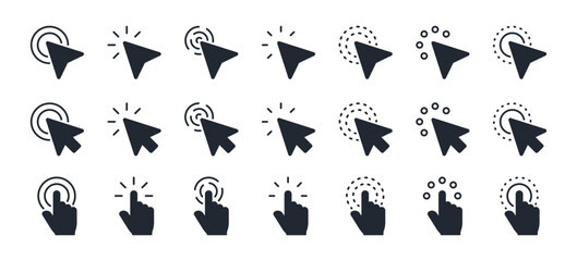 Leinwandbilder - Pointer, mouse, click, cursor icons set isolated on white background flat vector illustration