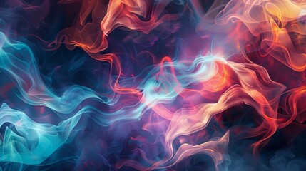 Poster - A highly detailed illustration of swirling smoke clouds, strikingly illuminated, set against an abstract background. The smoke is depicted in various hues, catching the light and
