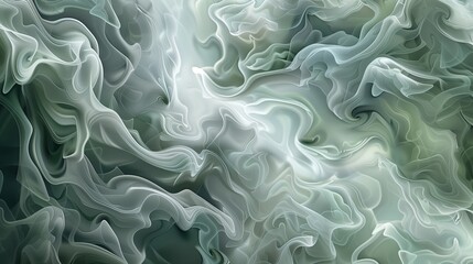 Poster - A highly detailed illustration of swirling smoke clouds, strikingly illuminated in gray and green, set against an abstract background. The smoke catches the light and forms complex