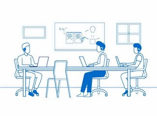 Poster - Team of Three Professionals Collaborate in a Modern Office