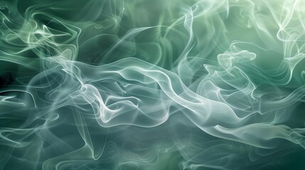 Poster - A realistic of smoke clouds dramatically illuminated in shades of gray and green on an abstract background. The smoke swirls and twists with vibrant highlights of light,