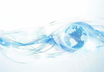 Poster - Abstract blue background with globe and light lines, illustration for technology or global network concept.