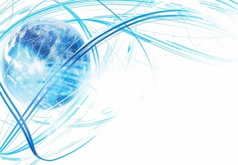 Poster - Abstract blue and white background with globe, light lines, illustration digital design, tech elements
