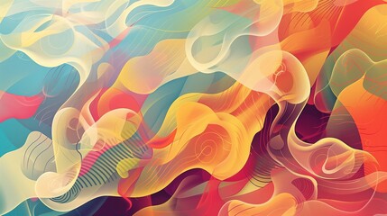 Poster - An illustration in flat style featuring billows of smoke artistically lit against an abstract backdrop. The smoke takes on various colors as the light hits it, forming intricate