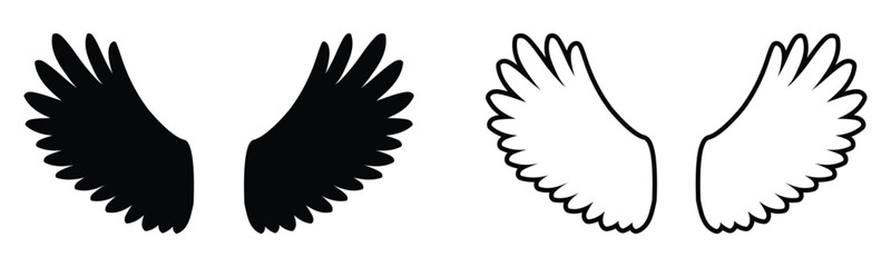 Poster - wings icon or symbol. angel or birds wings template. transparent png and vector illustration.