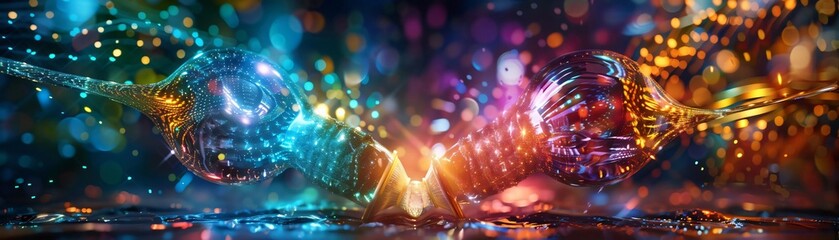 Poster - A mesmerizing abstract digital art piece with vibrant colors, glowing lights, and dynamic shapes creating a sense of depth and motion.