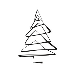 Wall Mural - Continuous Line Christmas Tree Vector Icon, Happy Xmas Monoline Spruce, New Year Pines Holiday Silhouettes