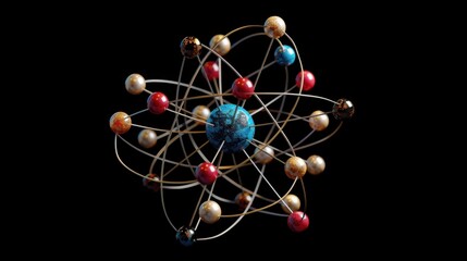 Wall Mural - Atomic Structure: Basic building blocks of matter, atoms feature a nucleus housing protons and neutrons, encircled by electrons influencing chemical characteristics.
