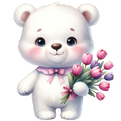 Wall Mural - Cute bear with tulips 