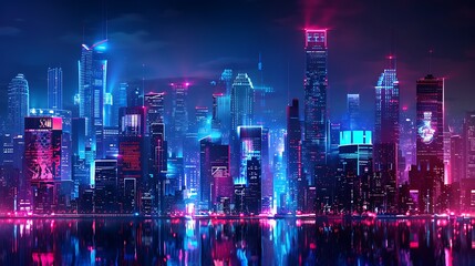 Wall Mural - Futuristic Cityscape with Neon Lights