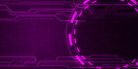 Canvas Print - Creative bright purple tech background with linear circle. Innovation and technology concept. 3D Rendering.