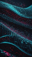 Wall Mural - Futuristic digital design with geometric shapes, dots, and a D wave effect