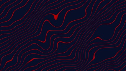 Wall Mural - Wavy motion red lines on abstract dark blue background. smooth motion line animation