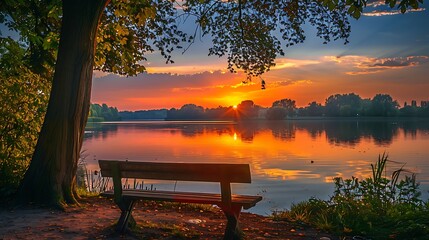 Canvas Print - Golden Sunset by the Lake