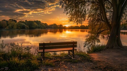 Canvas Print - Golden Sunset by the Lake