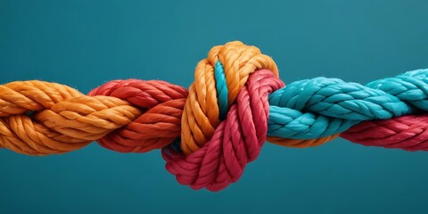 Team rope diverse strength connect partnership together teamwork unity communicate support. Strong diverse network rope team concept integrate braid color background cooperation empower power.