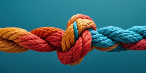 Team rope diverse strength connect partnership together teamwork unity communicate support. Strong diverse network rope team concept integrate braid color background cooperation empower power.