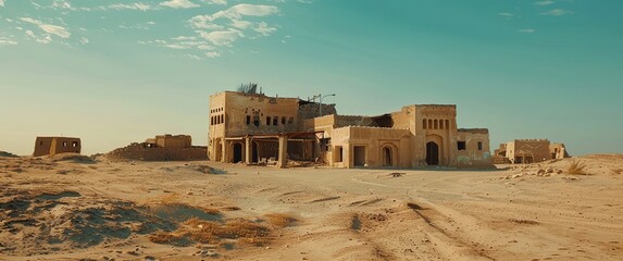 Wall Mural - qatar desert scene, old houses in a background