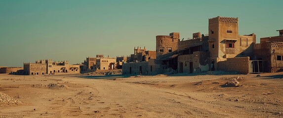 Wall Mural - qatar desert scene, old houses in a background