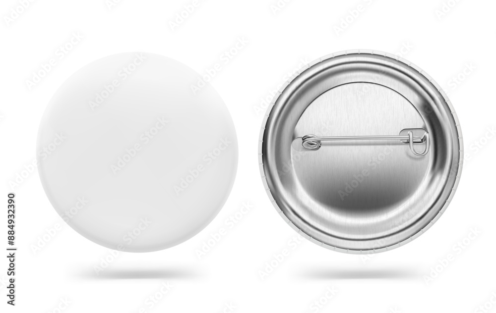 White pin button badge mockup. Vector illustration isolated on white ...