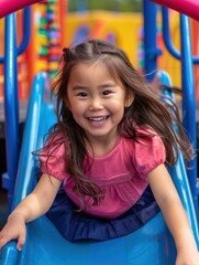 Poster - Little girl having fun on a slide. AI.