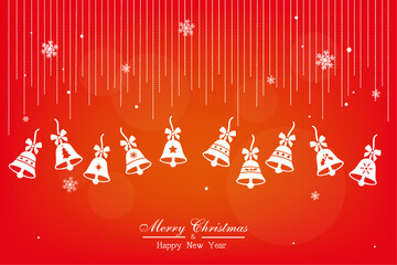 Wall Mural - Merry Christmas and Happy New Year card: White Christmas bells on the red background 