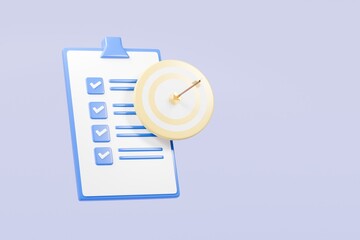 Aufkleber - 3d Target goal with arrow and document approve icon isolated on purple background. Teamwork goal achievement and success.Targeting the business concept. Minimal cartoon targeting with arrow. 3d render