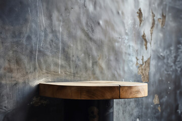 Poster - Empty round wooden tabletop perspective for product placement or montage with focus on foreground