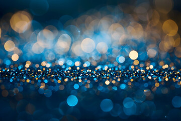 Canvas Print - blue and golden defocused glitter. shallow focus