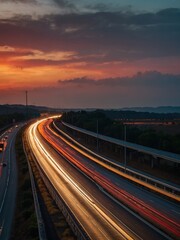 Wall Mural - Highway traffic during sunse