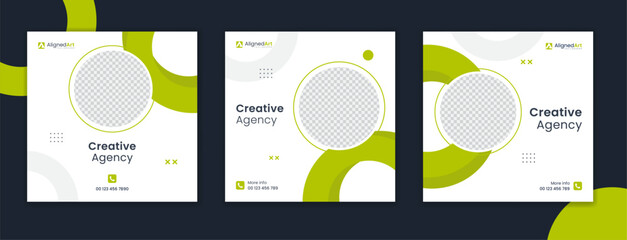 creative round shape green corporate social media post bundle, circle element business template uniq
