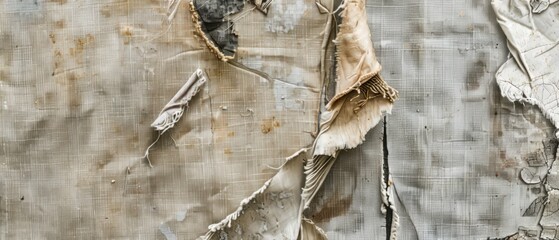 Panoramic close-up, high detail scan of unraveling torn fabric texture, Generative AI