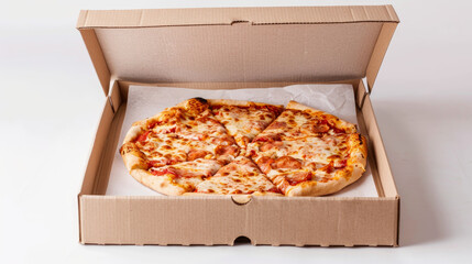 Wall Mural - Empty pizza box and napkins on a white background.