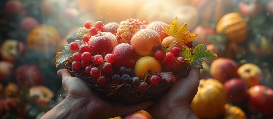 Wall Mural - Autumnal Fruit Basket in Hands