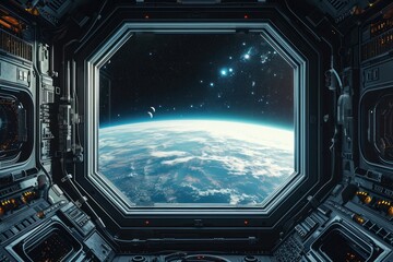 Wall Mural - window see earth planet space astronomy architecture.